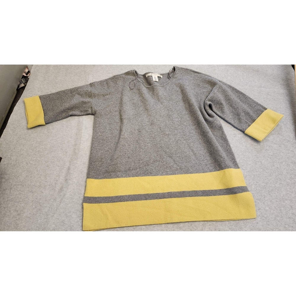Max Studio Sweater Womens 1X Gray Yellow Pullover 3/4 Sleeve Colorblock Soft Top